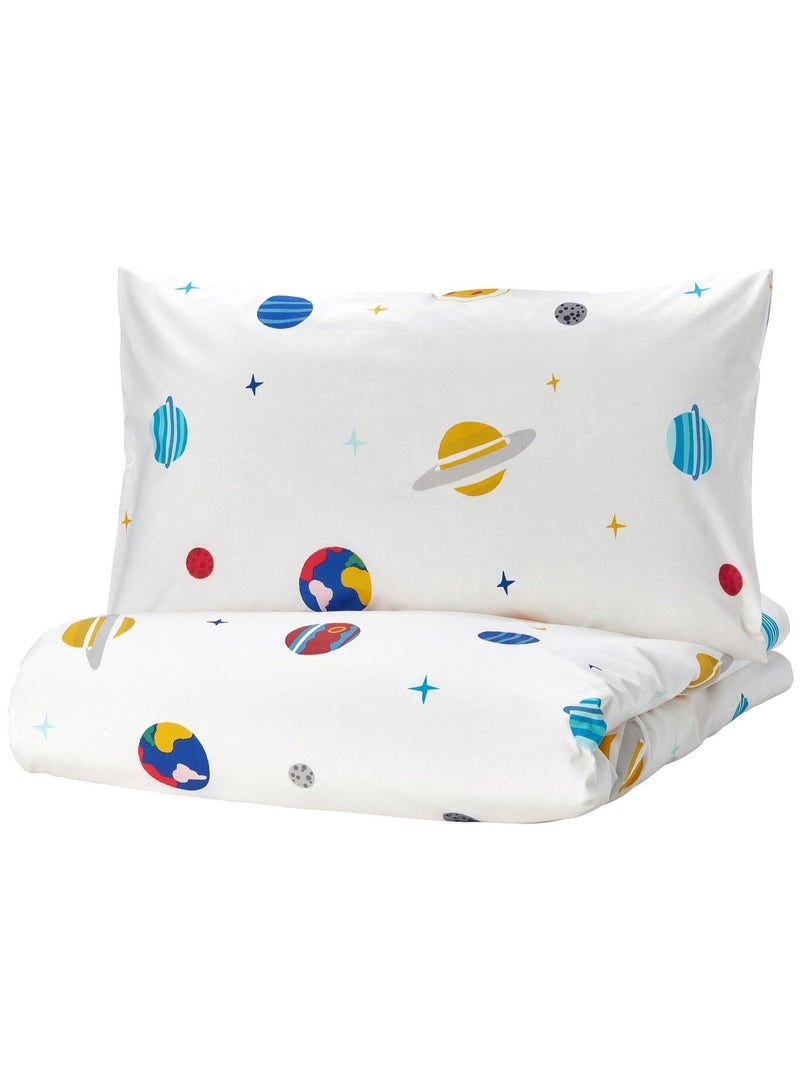 Duvet cover and pillowcase, space/multicolour, 150x200/50x80 cm