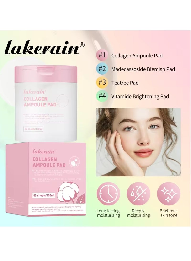 80Pcs 100ml Collagen Ampoule Pad Nourish Firm Aging and Sagging Skin Tighten Wrinkles and Fine Lines Daily Use Collagen Ampoule Pads for Smooth Revitalized and Refreshed Skin Circular Pads 01