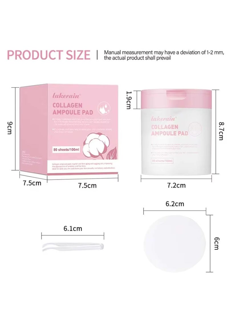 80Pcs 100ml Collagen Ampoule Pad Nourish Firm Aging and Sagging Skin Tighten Wrinkles and Fine Lines Daily Use Collagen Ampoule Pads for Smooth Revitalized and Refreshed Skin Circular Pads 01