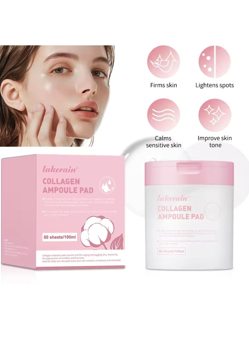 80Pcs 100ml Collagen Ampoule Pad Nourish Firm Aging and Sagging Skin Tighten Wrinkles and Fine Lines Daily Use Collagen Ampoule Pads for Smooth Revitalized and Refreshed Skin Circular Pads 01