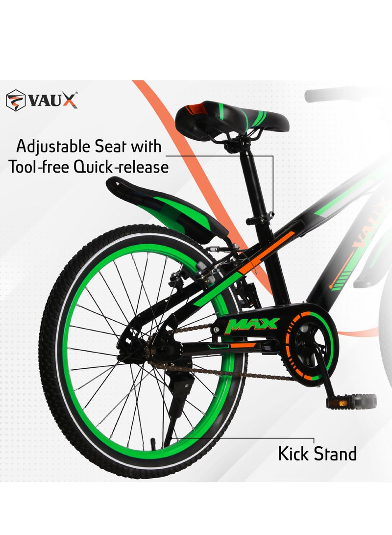 Vaux Max Kids Road Bike for 6-14 Years Boys And Girls, Adjustable Seat, 20 Inch Side Stand - Green