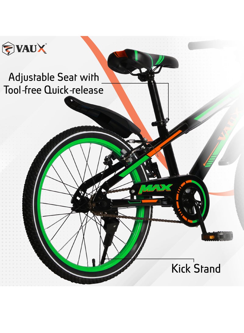 Vaux Max Kids Road Bike for 6-14 Years Boys And Girls, Adjustable Seat, 24 Inch Side Stand - Green