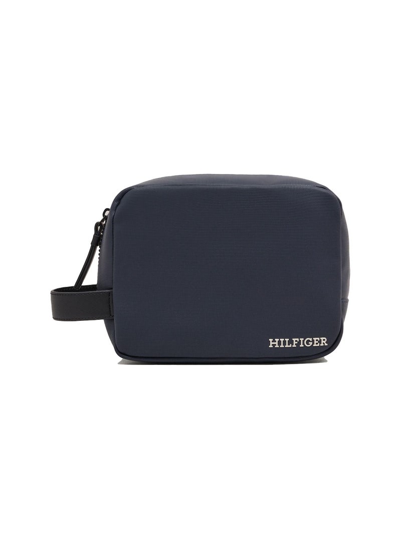 Men's Hilfiger Monotype Logo Pique Small Washbag -  Pique textured finish, Blue