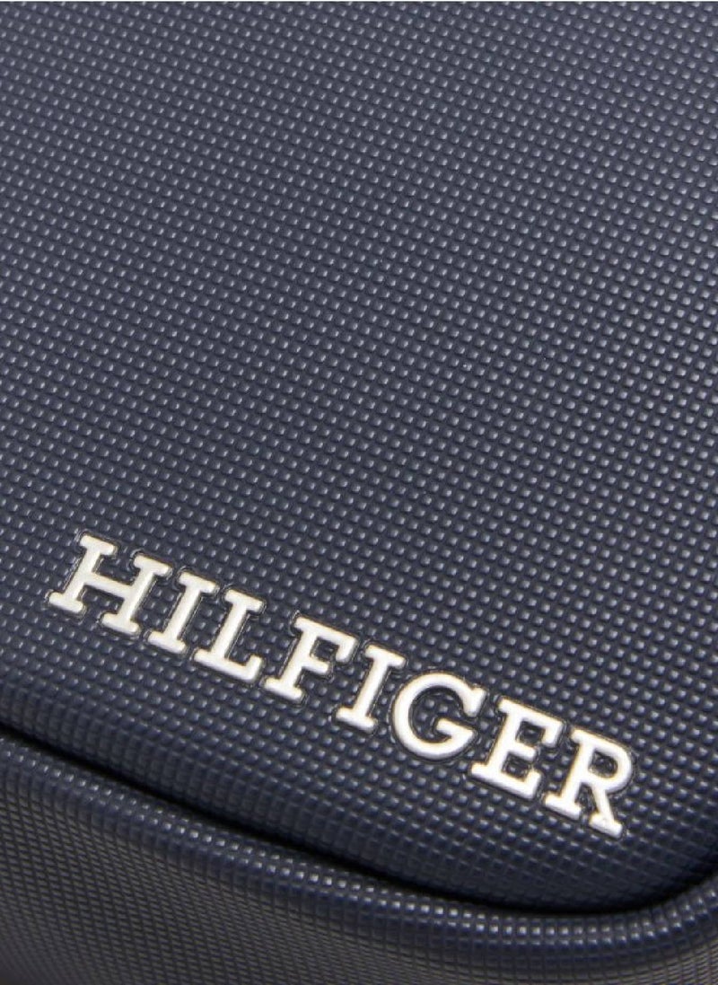 Men's Hilfiger Monotype Logo Pique Small Washbag -  Pique textured finish, Blue