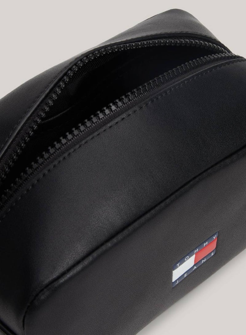 Men's Heritage Logo Small Washbag -  Recycled leather mix, Black