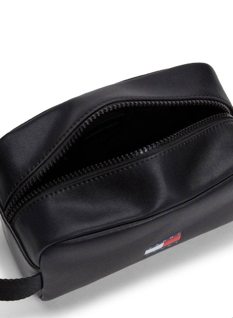 Men's Archive Logo Smooth Washbag -  Recycled leather mix, Black