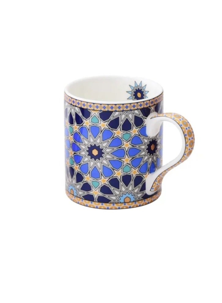 Liying Morocco Style blue Partten Arabian Tea Cup(275ml) and Saucer With Gold Handel Special Ceramic Cup (225ml) Idle for Tea , Coffee and Cappuccino