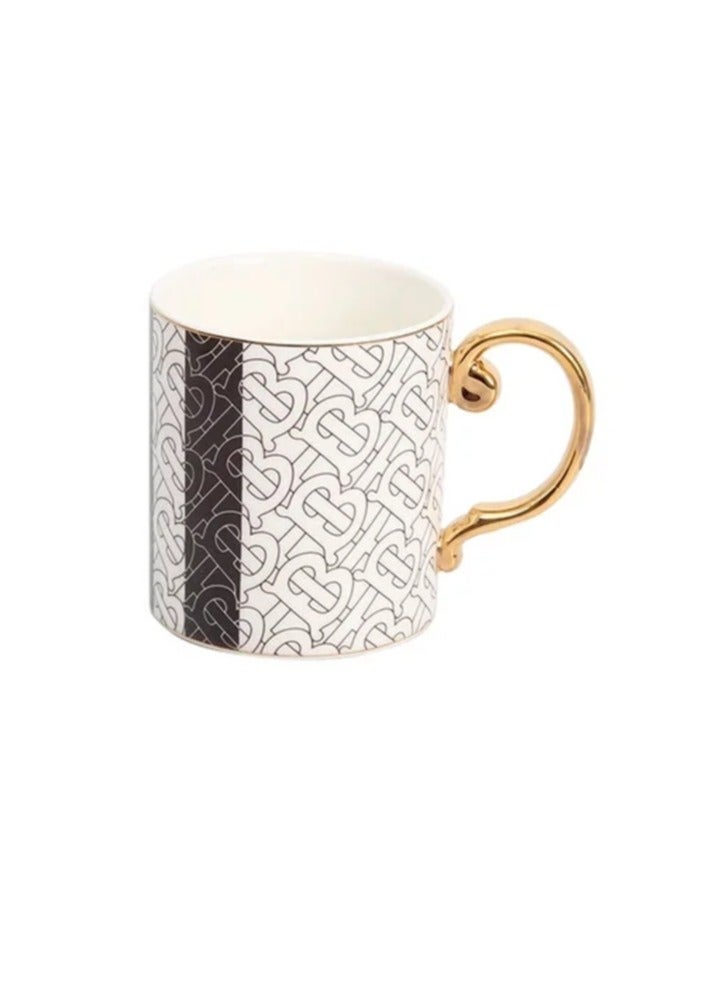 Liying Morocco Style Black and White Pattern Arabian Tea Cup(275ml) and Saucer With Gold Handel Special Ceramic Cup Idle for Tea , Coffee and Cappuccino