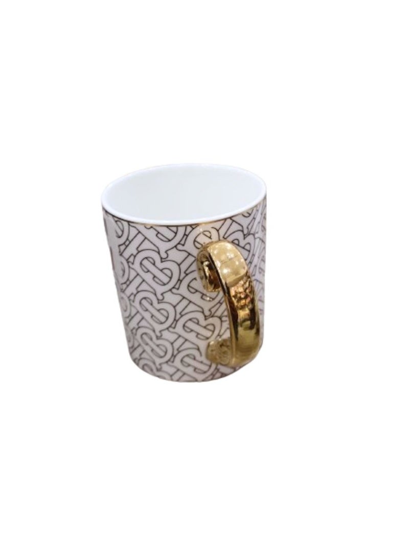 Liying Morocco Style Black and White Pattern Arabian Tea Cup(275ml) and Saucer With Gold Handel Special Ceramic Cup Idle for Tea , Coffee and Cappuccino