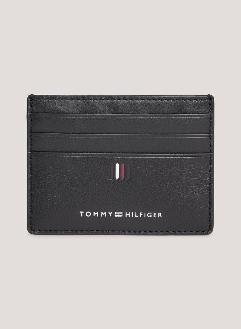 Men's Leather Logo Credit Card Holder -  Leather, Black