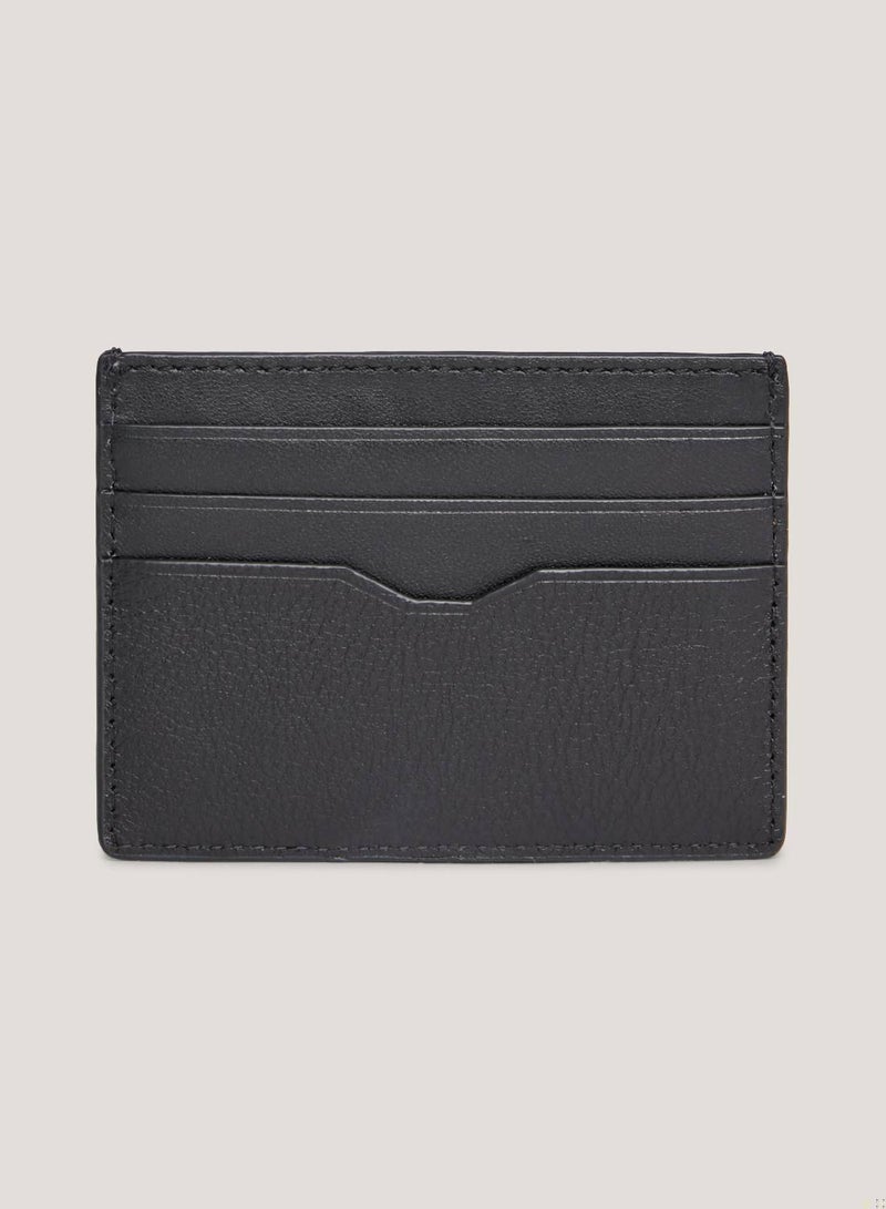 Men's Leather Logo Credit Card Holder -  Leather, Black