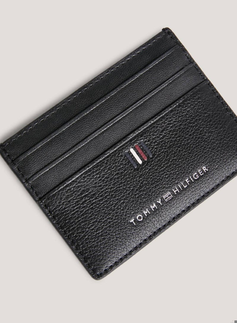 Men's Leather Logo Credit Card Holder -  Leather, Black