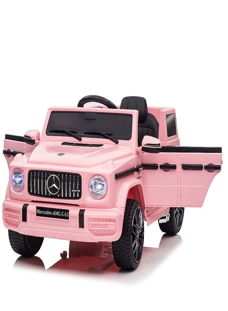 Official Licensed Mercedes-Benz AMG G63 12V Battery Ride On Car with Remote Control for Kids Suspension System Openable Doors LED Lights Music MP3 Player Best Gift For Kids- Pink