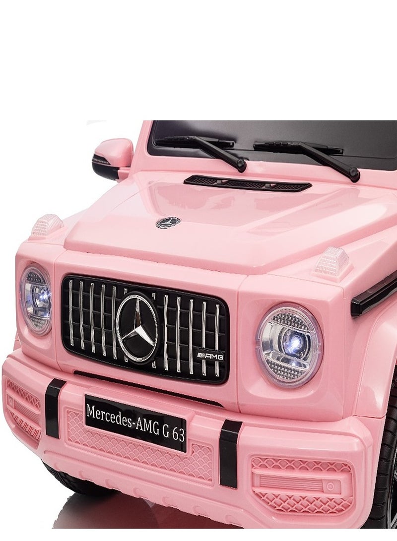 Official Licensed Mercedes-Benz AMG G63 12V Battery Ride On Car with Remote Control for Kids Suspension System Openable Doors LED Lights Music MP3 Player Best Gift For Kids- Pink