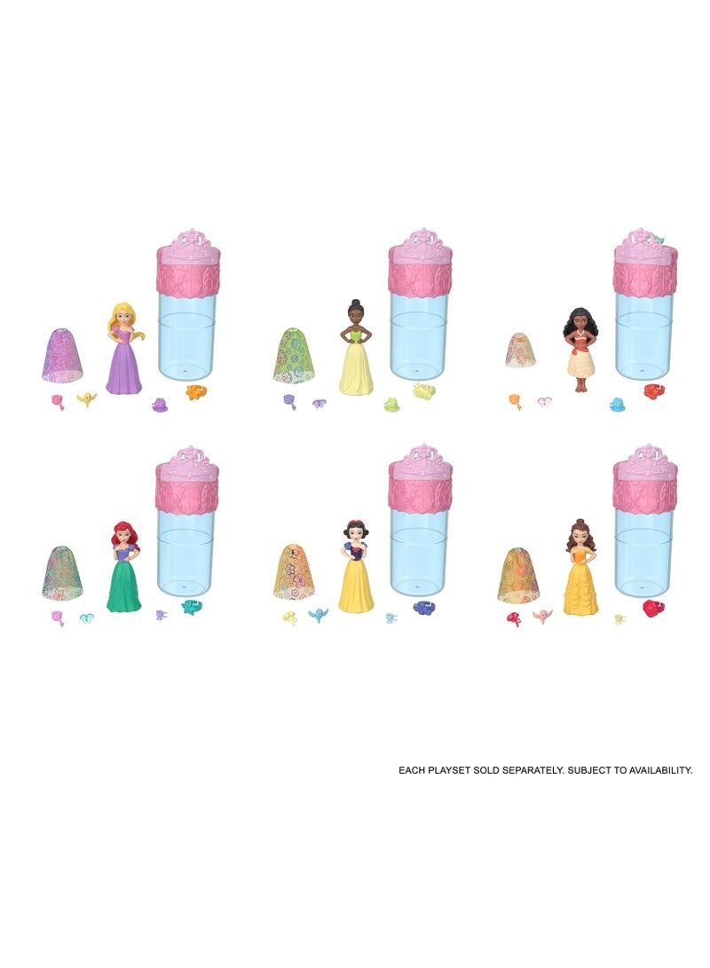 Disney Princess Toys, Small Doll Royal Color Reveal with 6 Surprises Including Scented Ring & 4 Accessories, Garden Party Series 1Piece (Dolls May Vary)