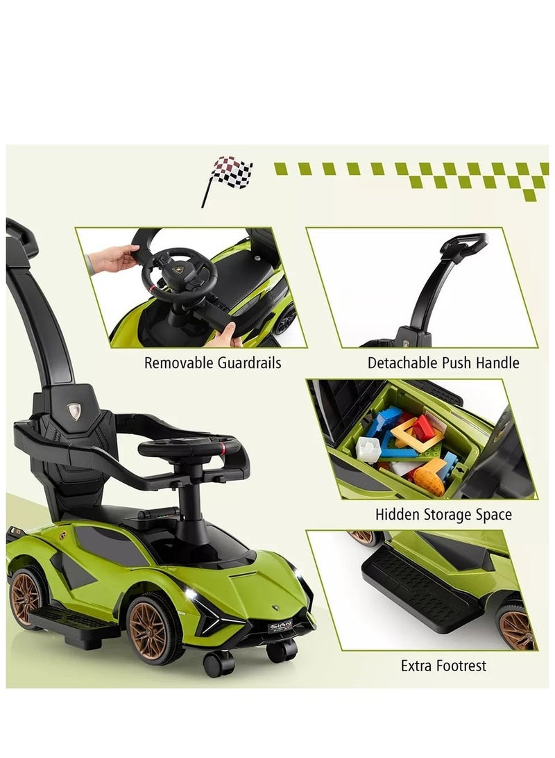 Lamborghini Ride on Push Car Walking Toy Stroller with USB Port - Green