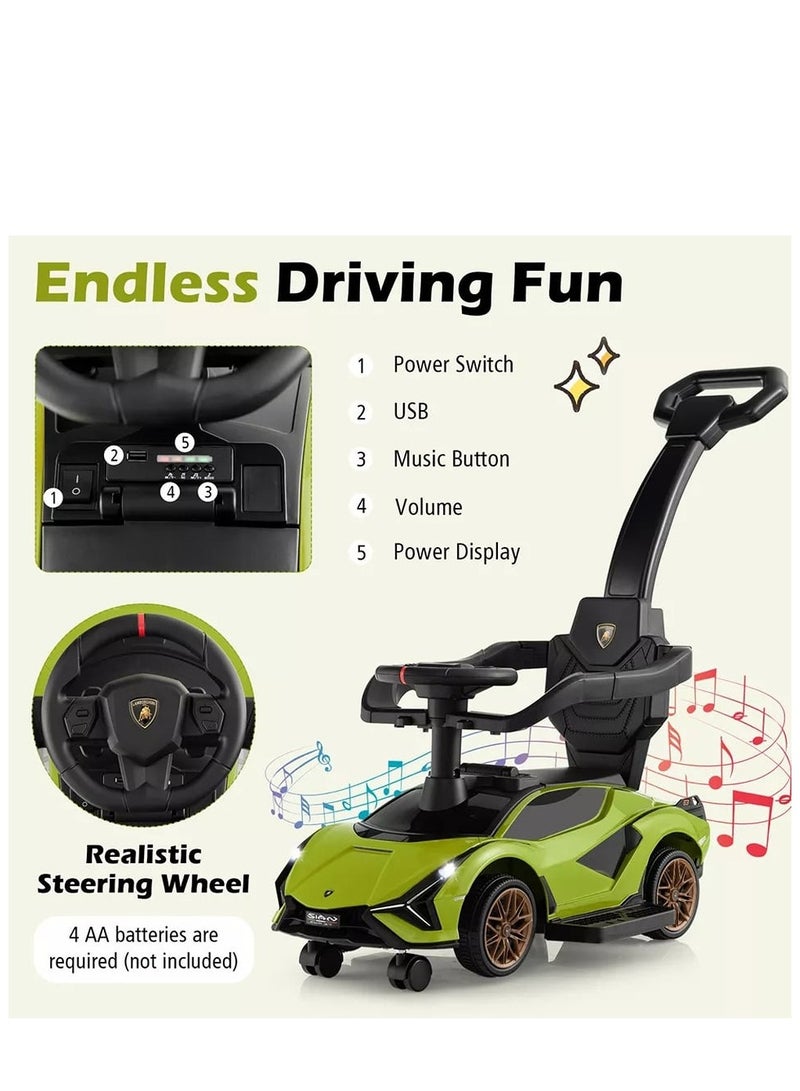 Lamborghini Ride on Push Car Walking Toy Stroller with USB Port - Green