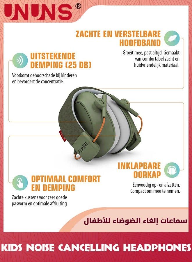 Kids Noise Cancelling Headphones,Hearing Protection Earbuds,Foldable Adjustable Noise Blocking Headphones For Autism Toddler Child And Adults,Perfect For Sleeping Studying Shooting,Navy Green