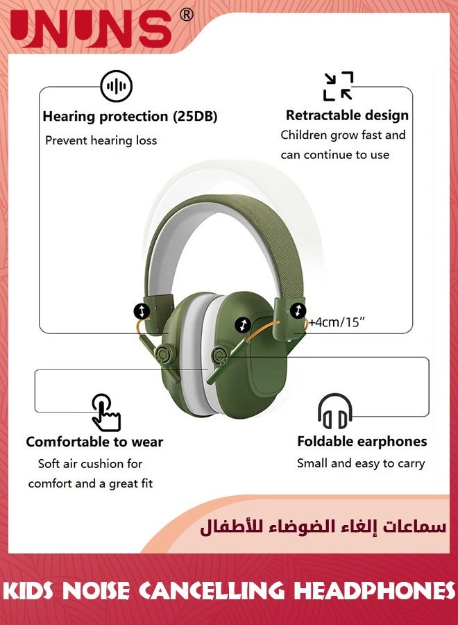 Kids Noise Cancelling Headphones,Hearing Protection Earbuds,Foldable Adjustable Noise Blocking Headphones For Autism Toddler Child And Adults,Perfect For Sleeping Studying Shooting,Navy Green