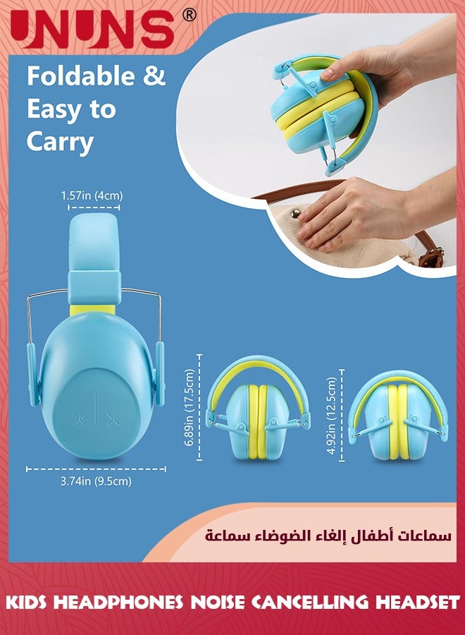 Kids Noise Cancelling Headphones,Hearing Protection Earbuds,Foldable Adjustable Noise Blocking Headphones For Toddler Children Adults,Perfect For Sleeping Studying Shooting,Light Blue