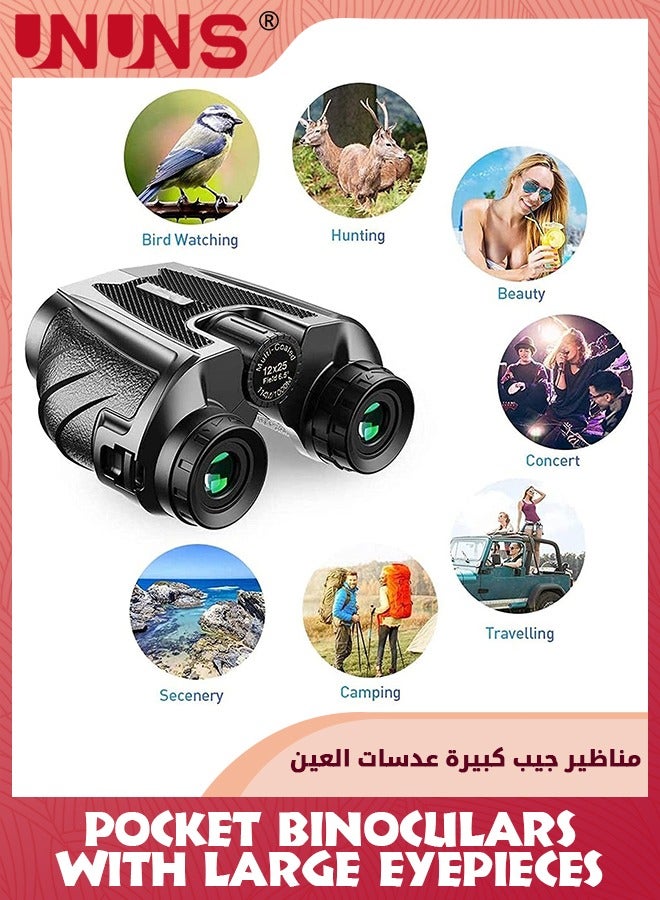 Binoculars,12x25 HD Binoculars,Compact Binoculars For Adults Kids,High Power Telescope Binoculars For Bird Watching,Sightseeing,Concerts,Sports,Hiking,Large Eyepieces Binoculars,Easy Focus