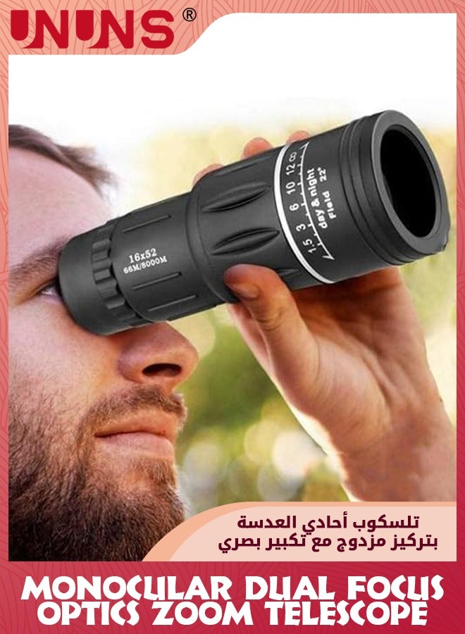 Monocular Telescope,16x52 Monocular Dual Focus Optics Zoom Telescope,Mini Pocket Monoculars With Photo Clip+Tripod,For Birds Watching Stargazing Hunting Travel,High Power Monocular For Adults Kids