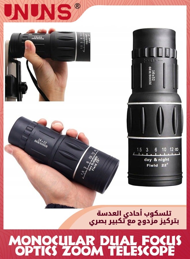 Monocular Telescope,16x52 Monocular Dual Focus Optics Zoom Telescope,Mini Pocket Monoculars With Photo Clip+Tripod,For Birds Watching Stargazing Hunting Travel,High Power Monocular For Adults Kids