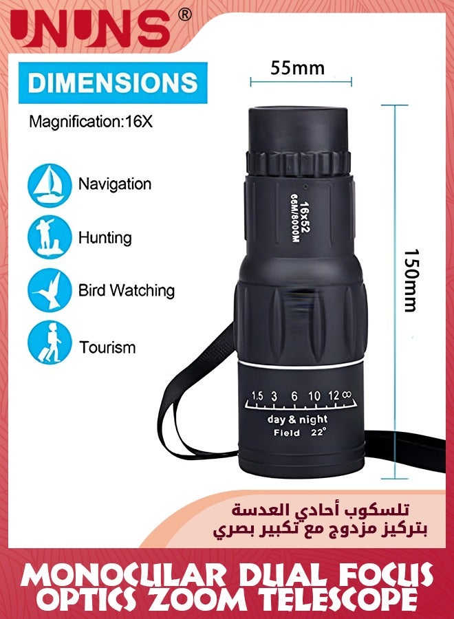 Monocular Telescope,16x52 Monocular Dual Focus Optics Zoom Telescope,Mini Pocket Monoculars With Photo Clip+Tripod,For Birds Watching Stargazing Hunting Travel,High Power Monocular For Adults Kids