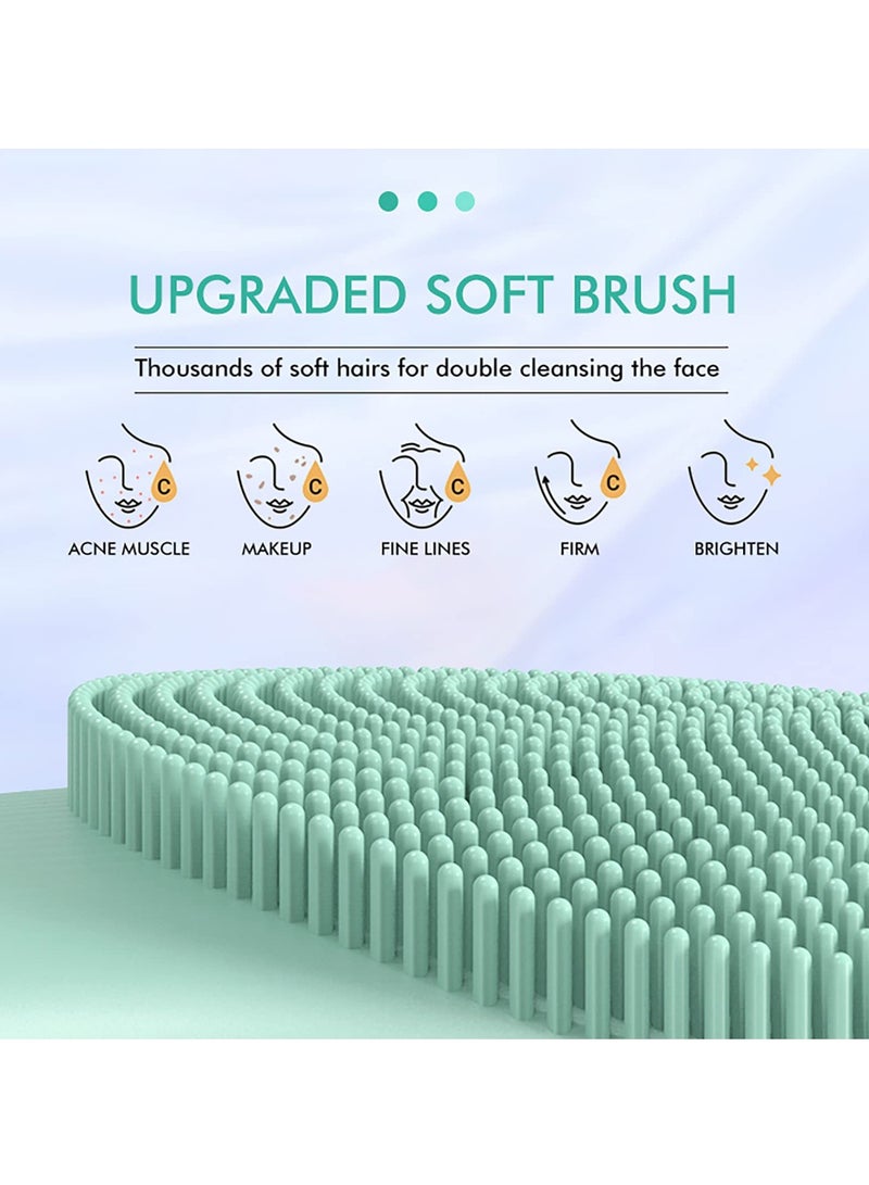 Sonic Waterproof Facial Cleanser with Soft Silicone Brush, USB Rechargeable for Deep Cleansing, Gentle Exfoliation, and Massage - Suitable for All Skin Types (Green)