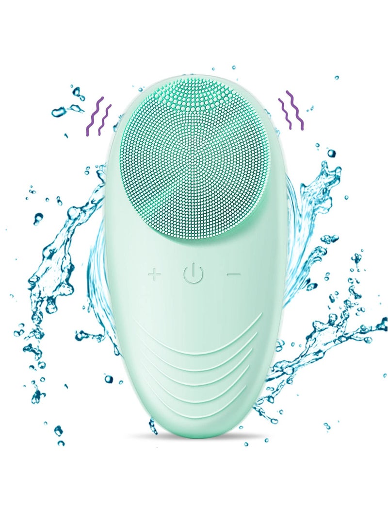 Sonic Waterproof Facial Cleanser with Soft Silicone Brush, USB Rechargeable for Deep Cleansing, Gentle Exfoliation, and Massage - Suitable for All Skin Types (Green)