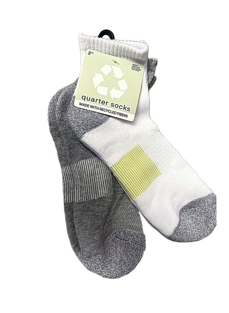 Socks Quarter Unisex White Gray Black Made With Recycled Fibers One Size 6 Pairs