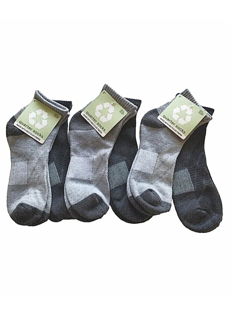 Socks Quarter Unisex White Gray Black Made With Recycled Fibers One Size 6 Pairs