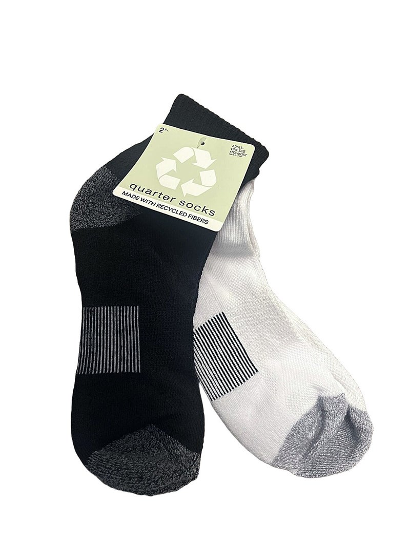 Socks Quarter Unisex White Gray Black Made With Recycled Fibers One Size 6 Pairs