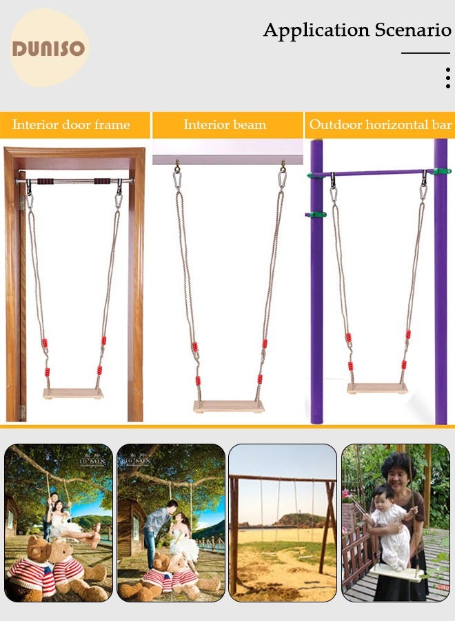 Wooden Swing Seat, Tree Swing Seat Hanging Replacement Outdoor Wood Swing for Kids Connecting Straps Swing Set Accessories Adjustable Rope for Backyard Patio Garden Playground