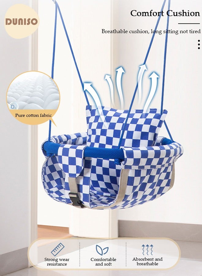 Canvas Baby Hanging Swing Outdoor and Indoor, Hanging Swing Seat Chair with Cushion for Toddler Boys Girls, Infant Hammock Swing for Door Frame, Tree and Backyard Outside