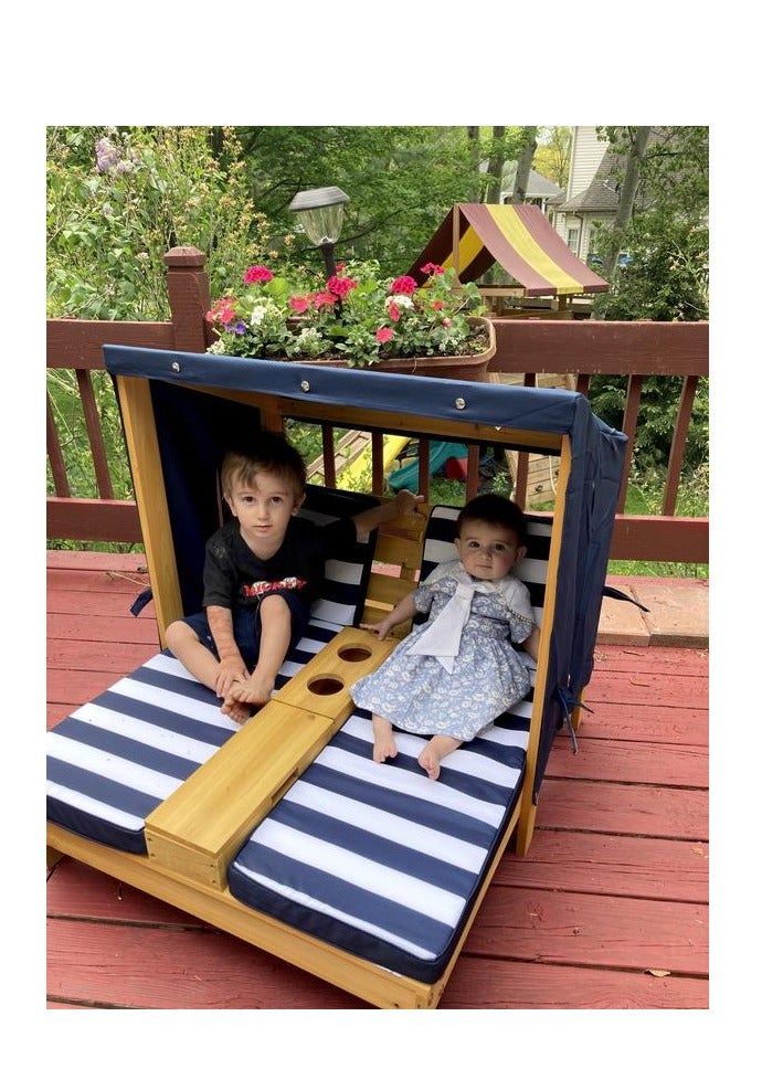 Kidkraft Double Chaise Lounge with Cup Holders - Honey & Navy