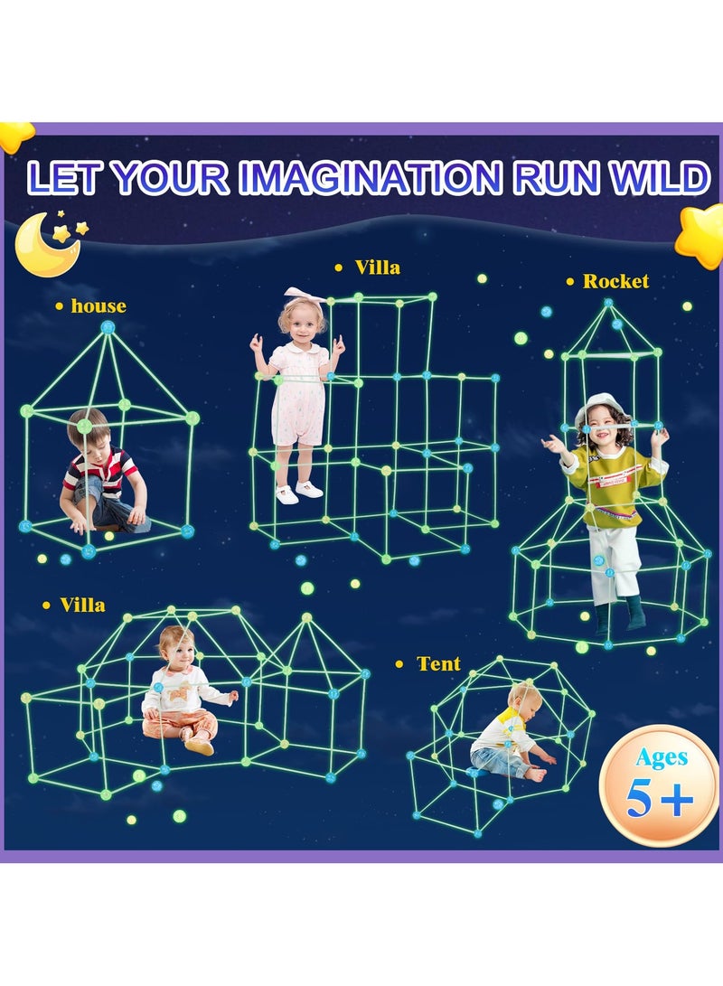 Glow in the Dark Fort Building Kit, 156 Pieces STEM Educational Toy for Kids Ages 4 to 12, Ultimate Indoor Outdoor Construction Gift