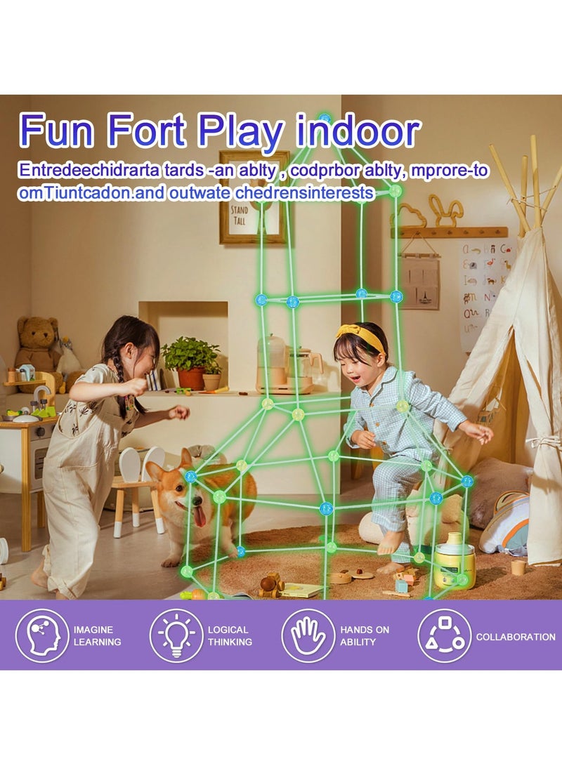 Glow in the Dark Fort Building Kit, 156 Pieces STEM Educational Toy for Kids Ages 4 to 12, Ultimate Indoor Outdoor Construction Gift