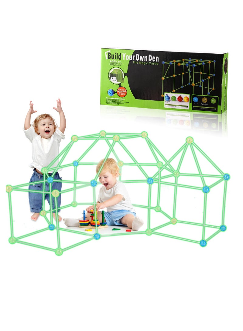 Glow in the Dark Fort Building Kit, 156 Pieces STEM Educational Toy for Kids Ages 4 to 12, Ultimate Indoor Outdoor Construction Gift