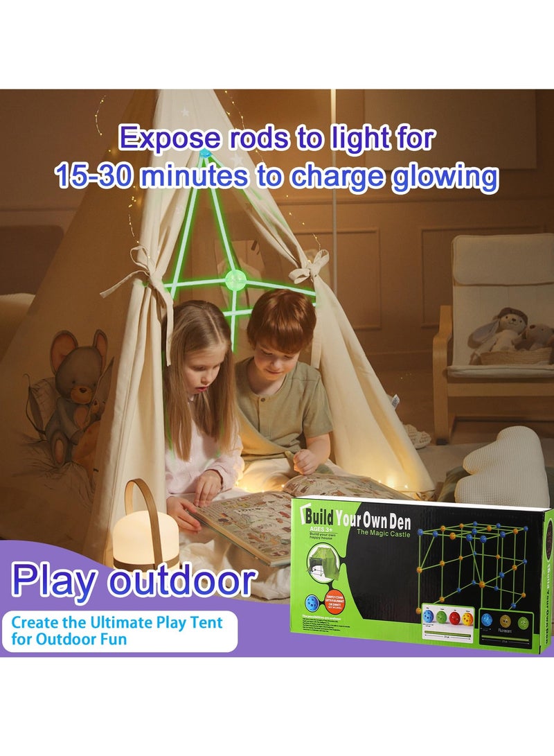 Glow in the Dark Fort Building Kit, 156 Pieces STEM Educational Toy for Kids Ages 4 to 12, Ultimate Indoor Outdoor Construction Gift