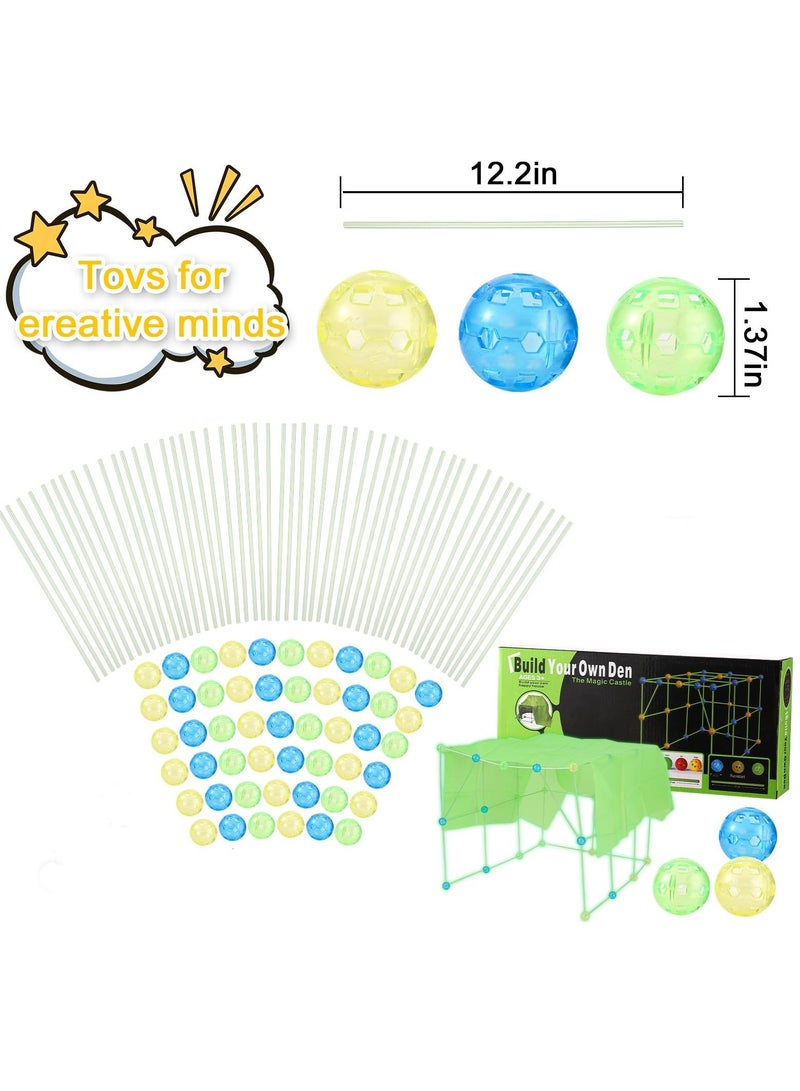 Glow in the Dark Fort Building Kit, 156 Pieces STEM Educational Toy for Kids Ages 4 to 12, Ultimate Indoor Outdoor Construction Gift