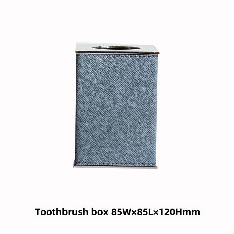 Modern European Bathroom Accessory SetSquare toothbrush box with pale blue leather Square toothbrush box with pale blue leather