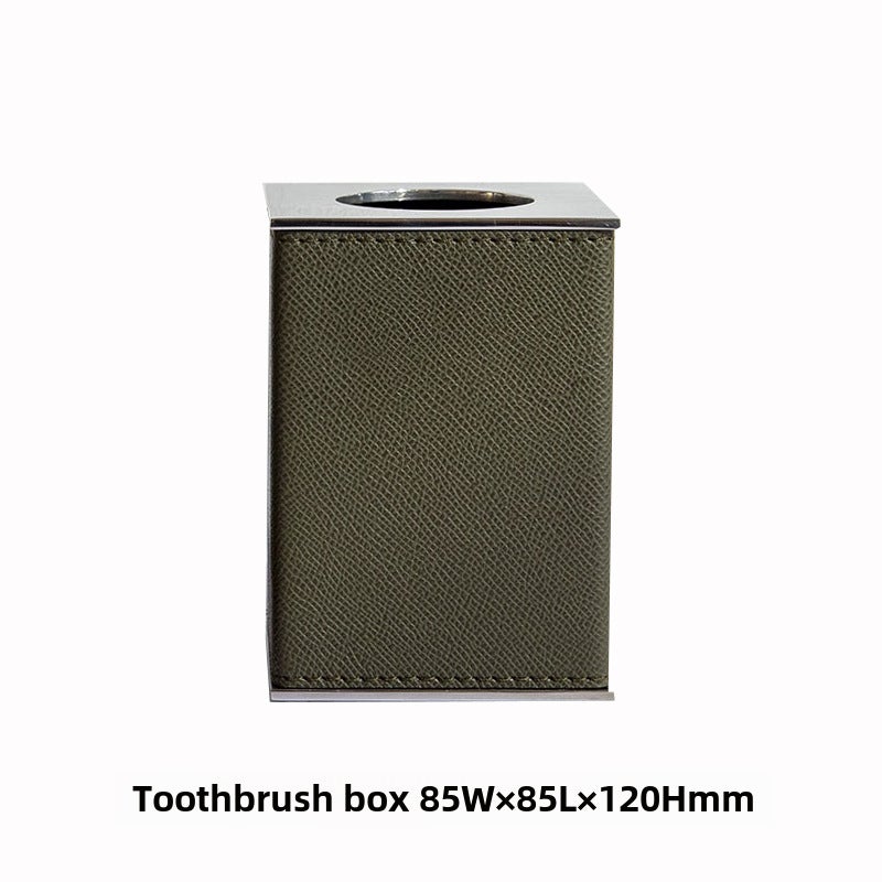 Modern European Bathroom Accessory SetSquare toothbrush box with carbon green leather Square toothbrush box with carbon green leather