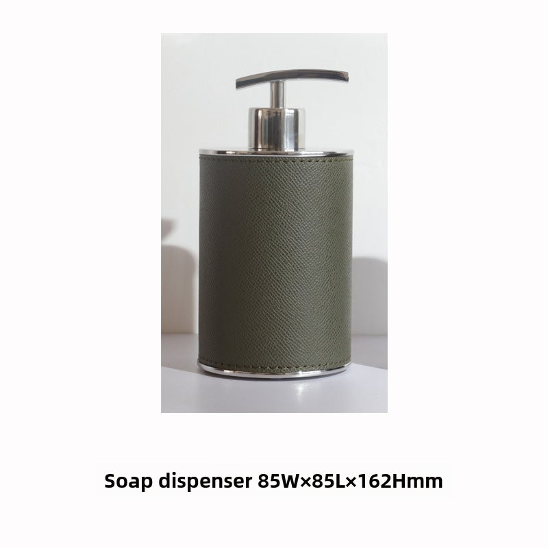 Modern European Bathroom Accessory SetRound soap dispenser with carbon green leather Round soap dispenser with carbon green leather