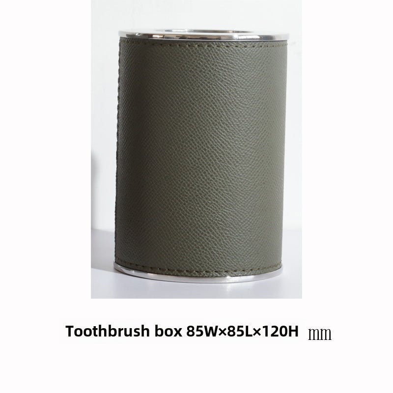 Modern European Bathroom Accessory SetRound toothbrush box with carbon green leather Round toothbrush box with carbon green leather