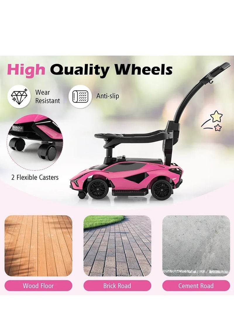 Lamborghini Ride on Push Car Walking Toy Stroller with USB Port -Pink