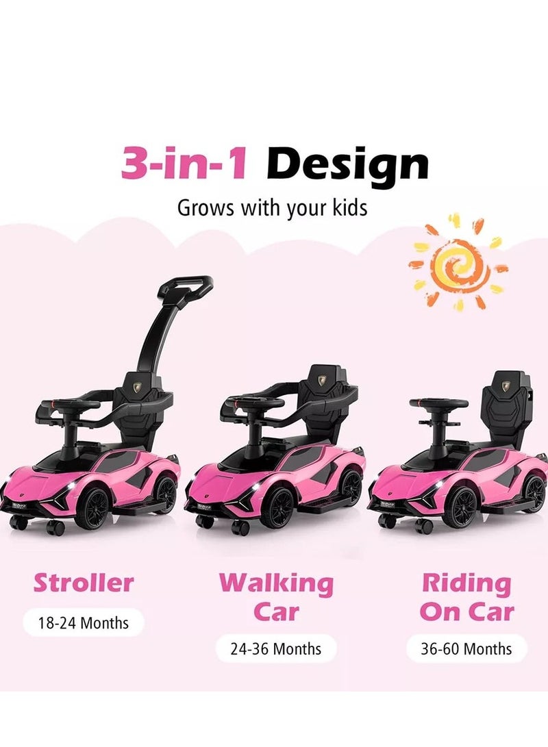 Lamborghini Ride on Push Car Walking Toy Stroller with USB Port -Pink