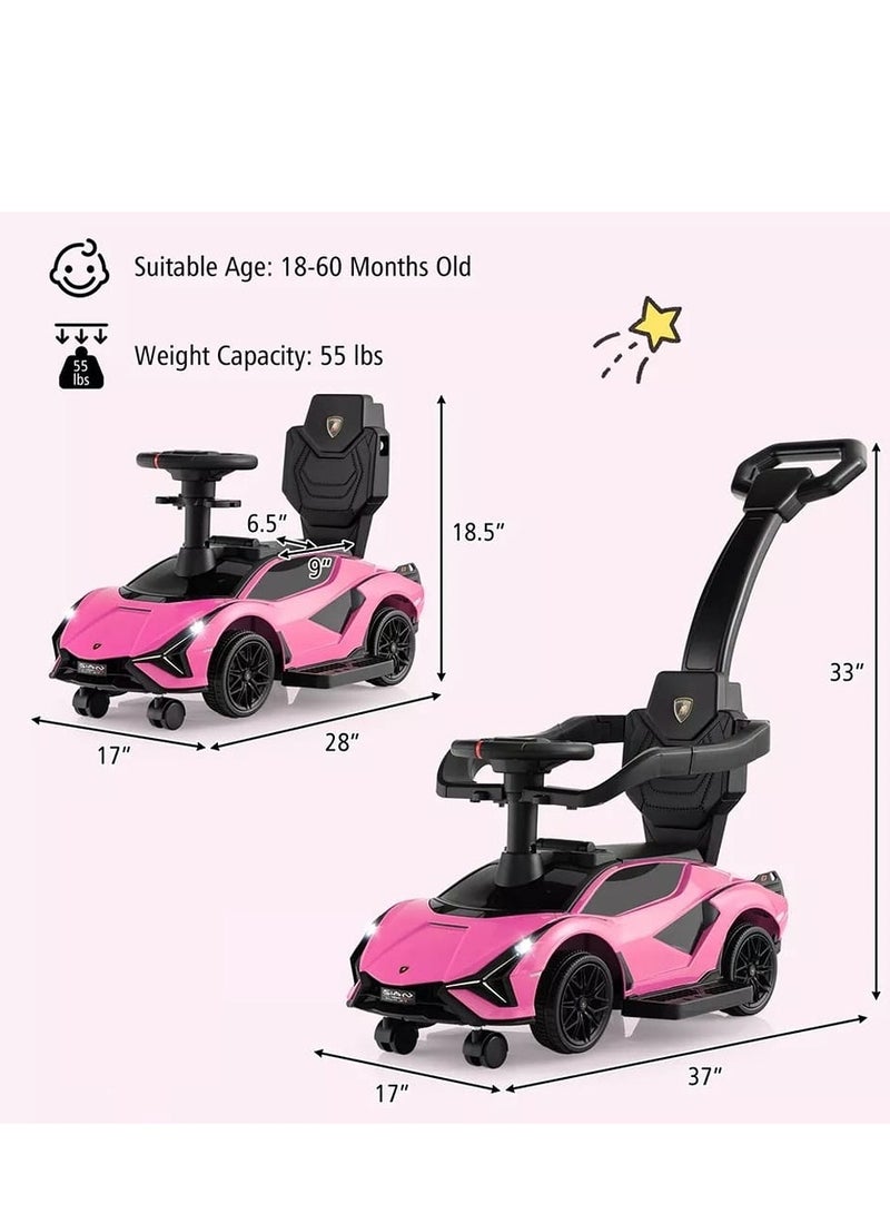 Lamborghini Ride on Push Car Walking Toy Stroller with USB Port -Pink