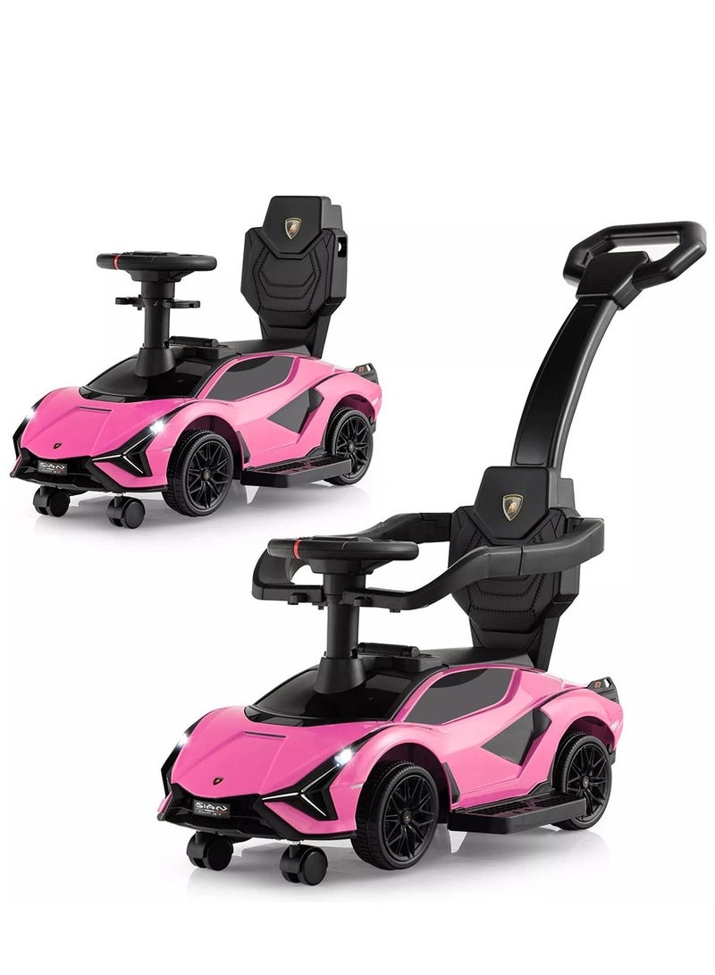 Lamborghini Ride on Push Car Walking Toy Stroller with USB Port -Pink