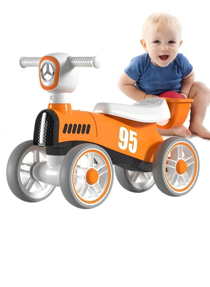 Baby Balance Bike with Music and Light, Kids Walking Bicycle, Toddler Walker Riding Car With 4 Silence Wheels, Steel Solid Frame and Comfortable Seat